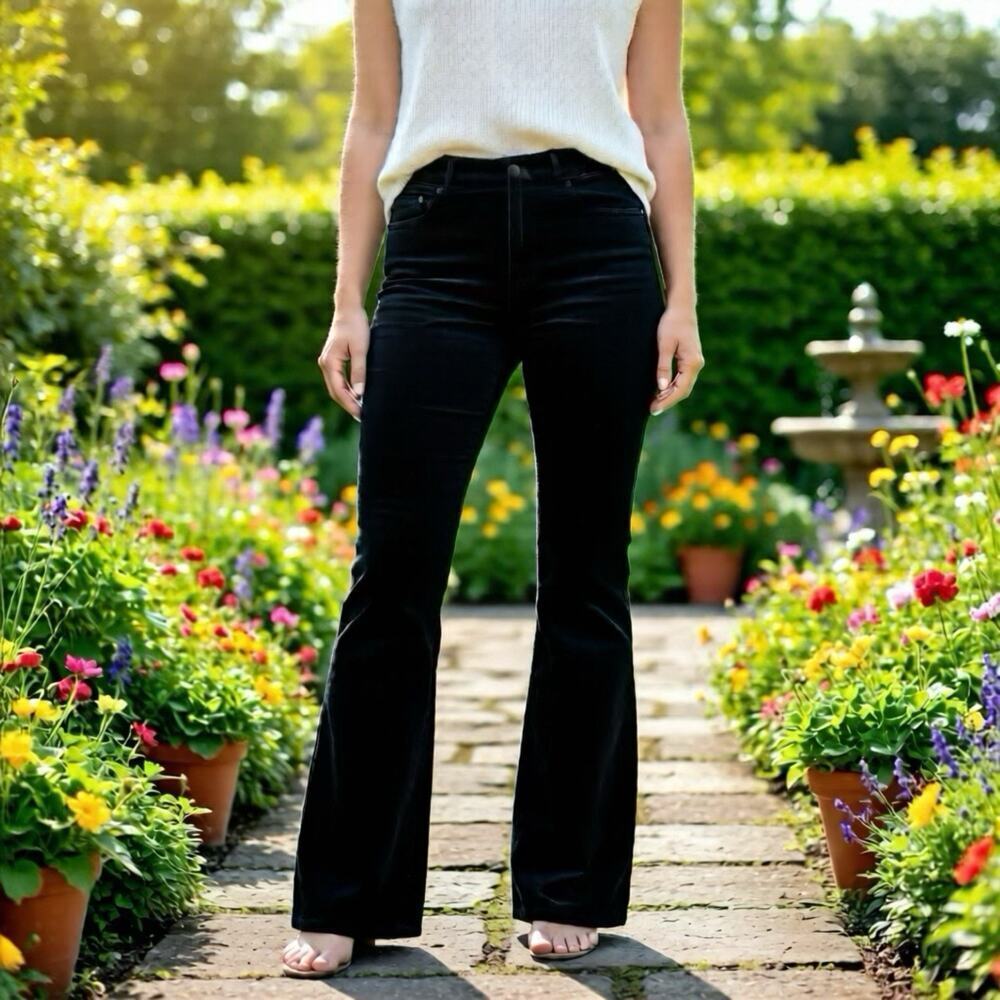 The Limited Corduroy Pants Women 0R Dark Green HighWaisted Flare PullOn Casual